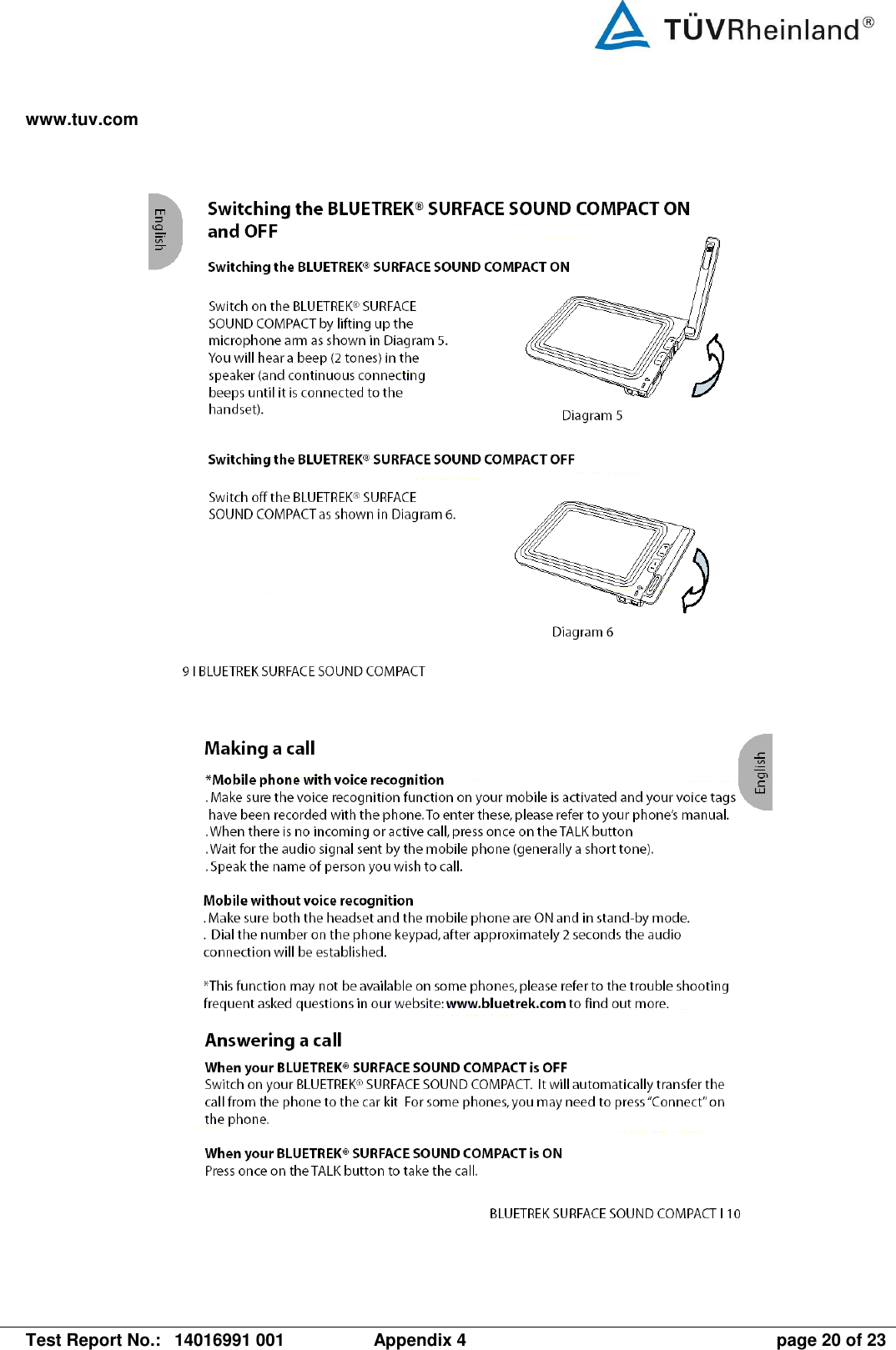 www.tuv.com   Test Report No.:  14016991 001  Appendix 4  page 20 of 23   