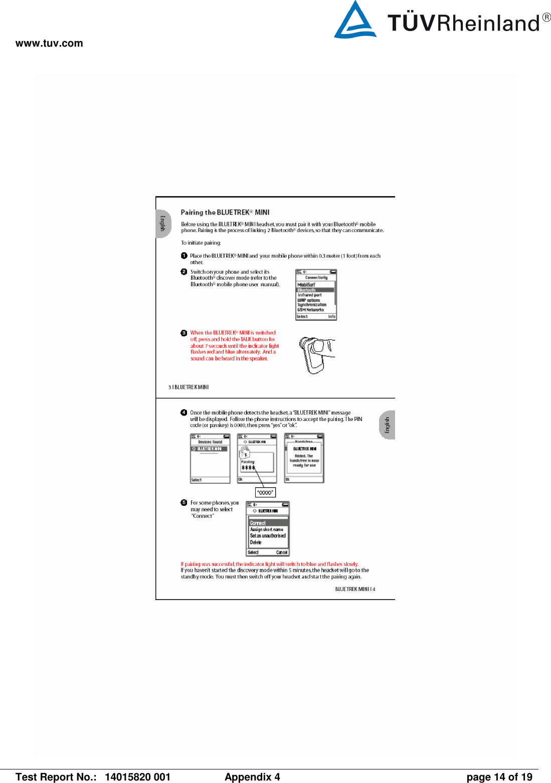 www.tuv.com   Test Report No.:  14015820 001  Appendix 4  page 14 of 19 