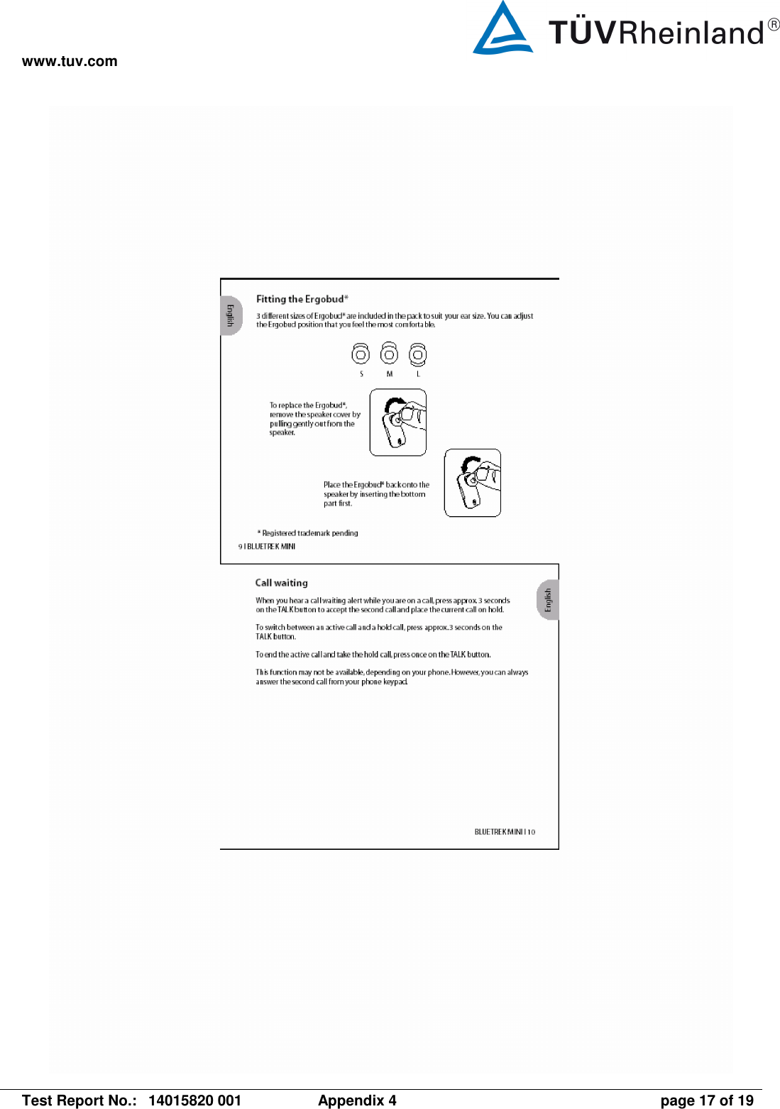 www.tuv.com   Test Report No.:  14015820 001  Appendix 4  page 17 of 19 