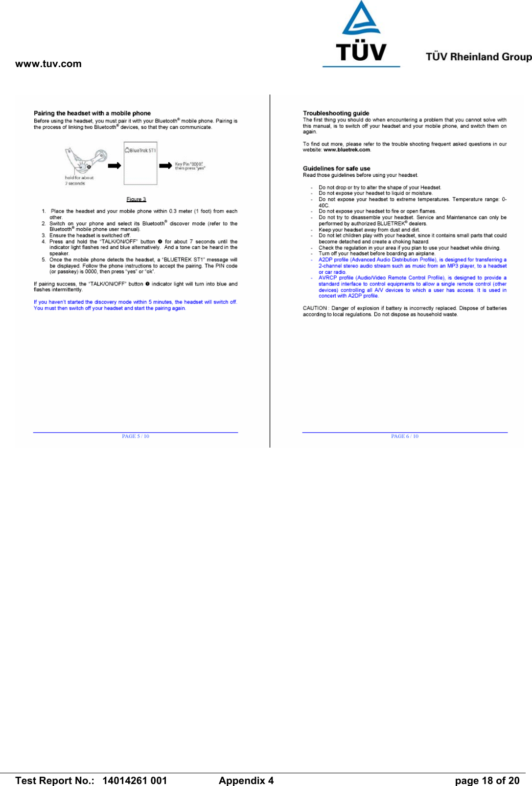 www.tuv.com   Test Report No.:  14014261 001  Appendix 4  page 18 of 20 