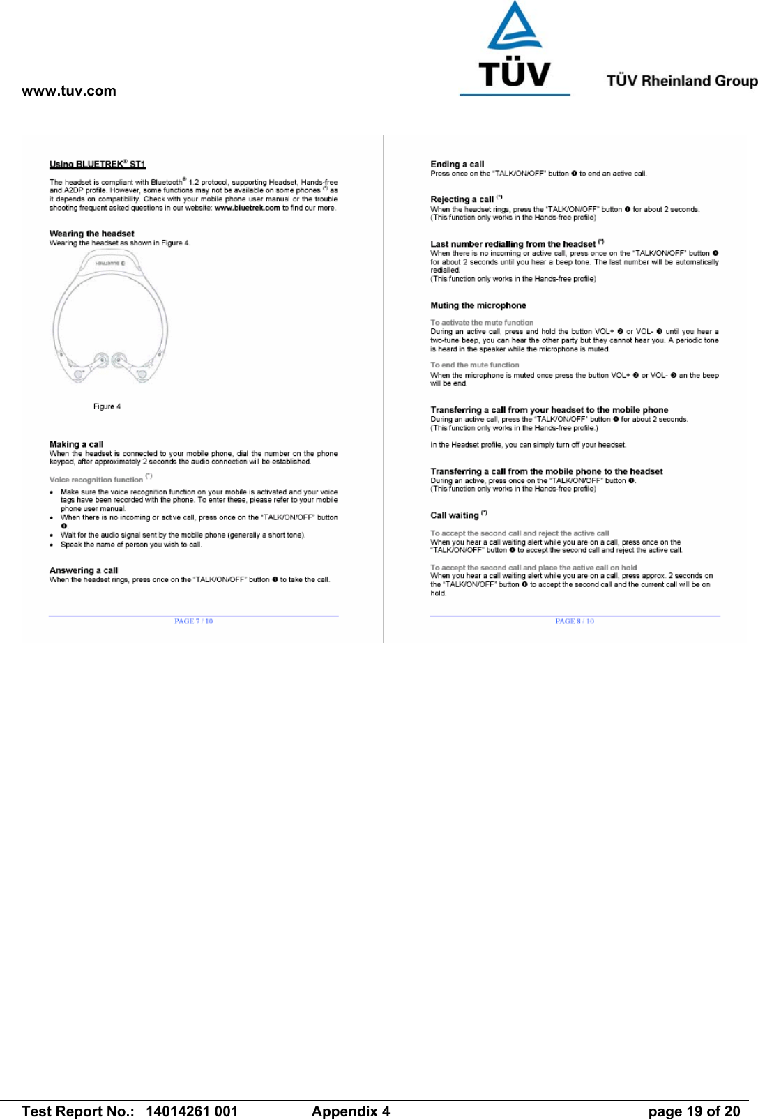 www.tuv.com   Test Report No.:  14014261 001  Appendix 4  page 19 of 20 