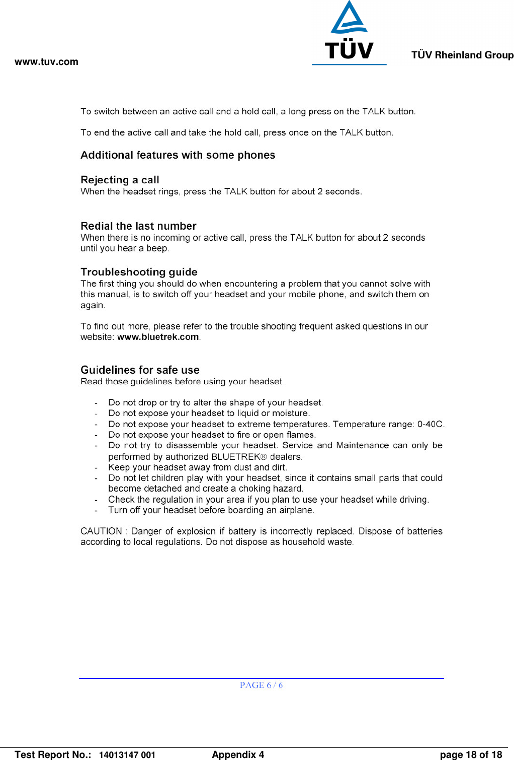 www.tuv.com   Test Report No.: 14013147 001  Appendix 4  page 18 of 18  