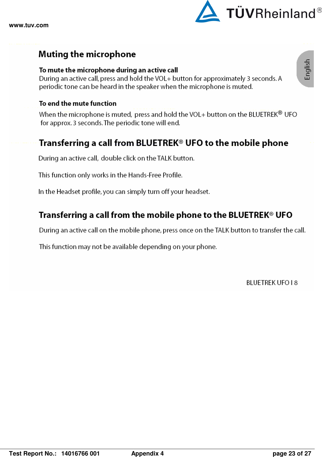 www.tuv.com   Test Report No.:  14016766 001  Appendix 4  page 23 of 27    