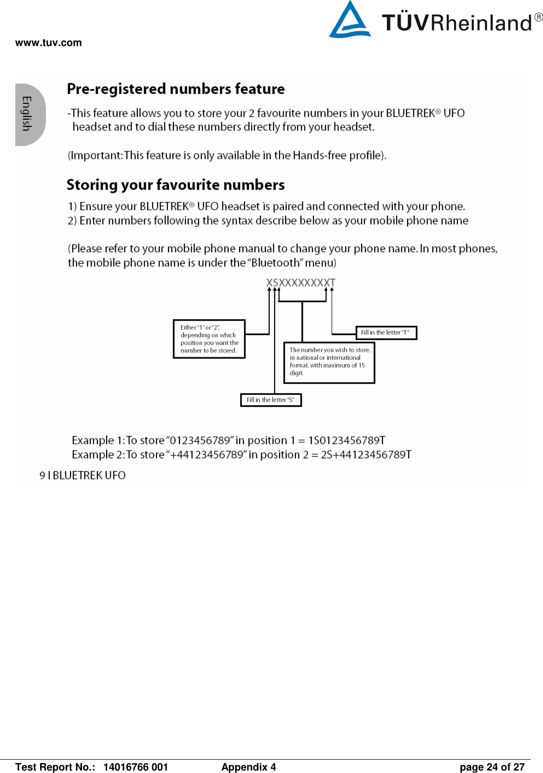 www.tuv.com   Test Report No.:  14016766 001  Appendix 4  page 24 of 27    