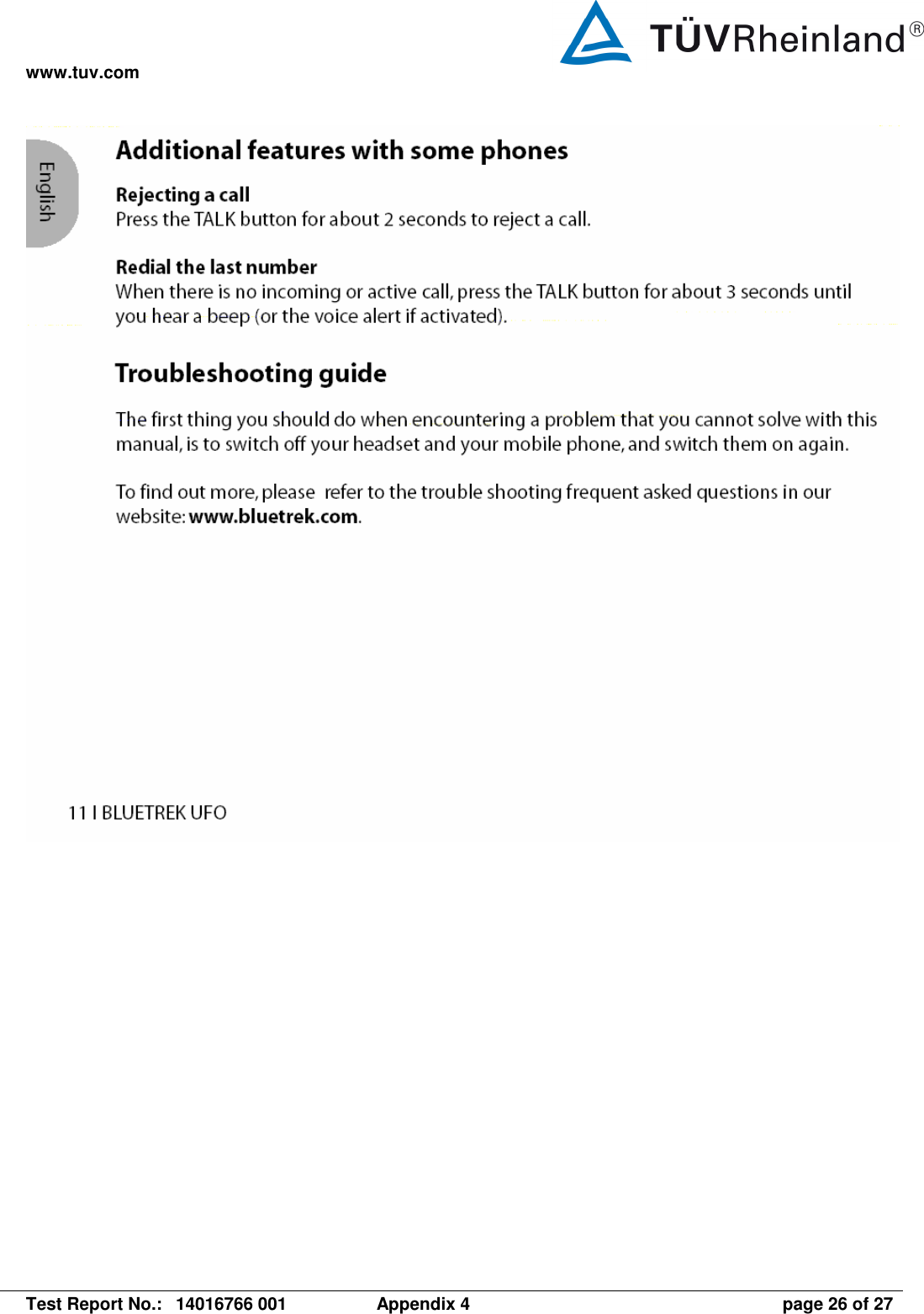 www.tuv.com   Test Report No.:  14016766 001  Appendix 4  page 26 of 27    