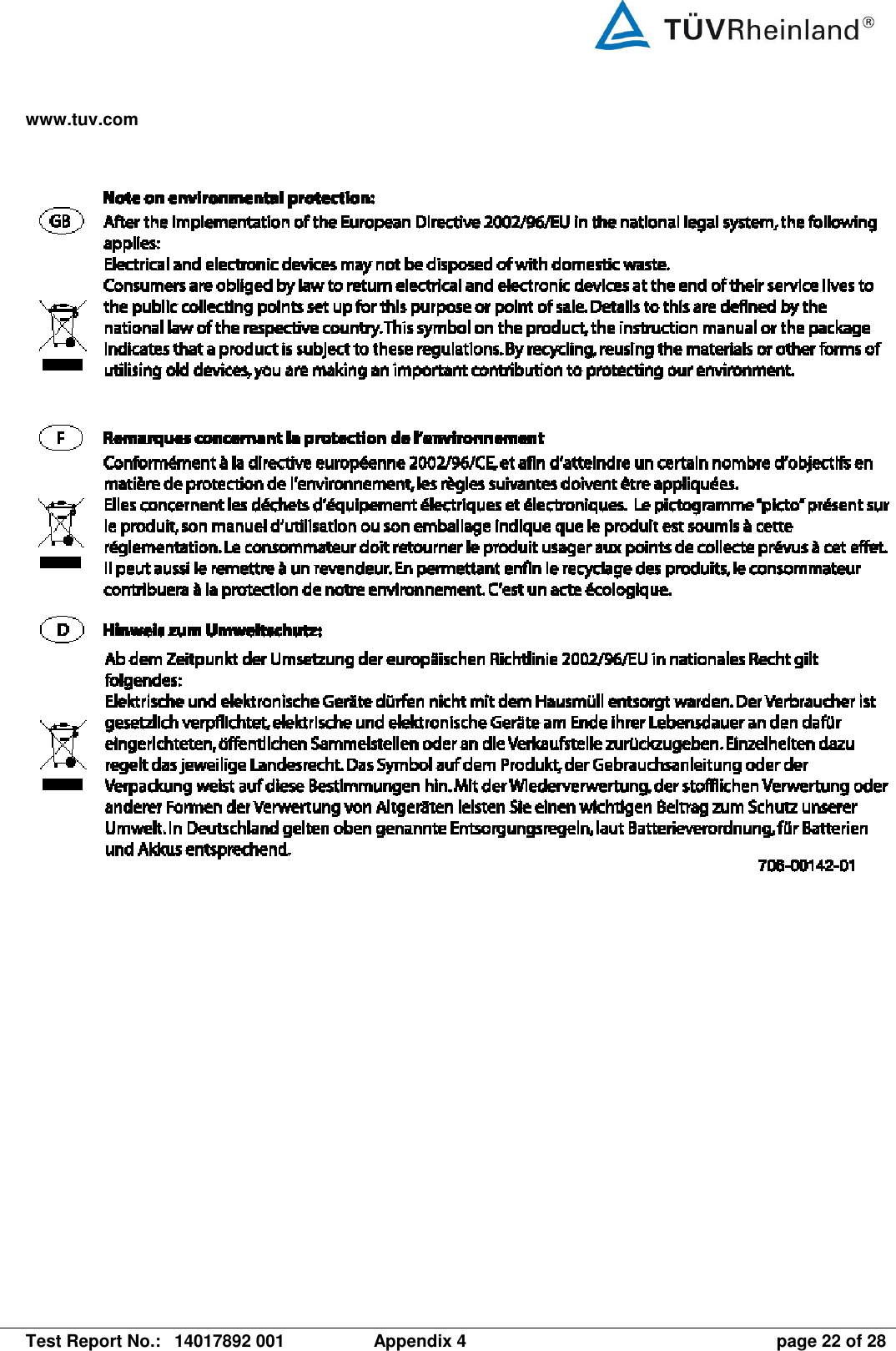 www.tuv.com   Test Report No.:  14017892 001  Appendix 4  page 22 of 28    