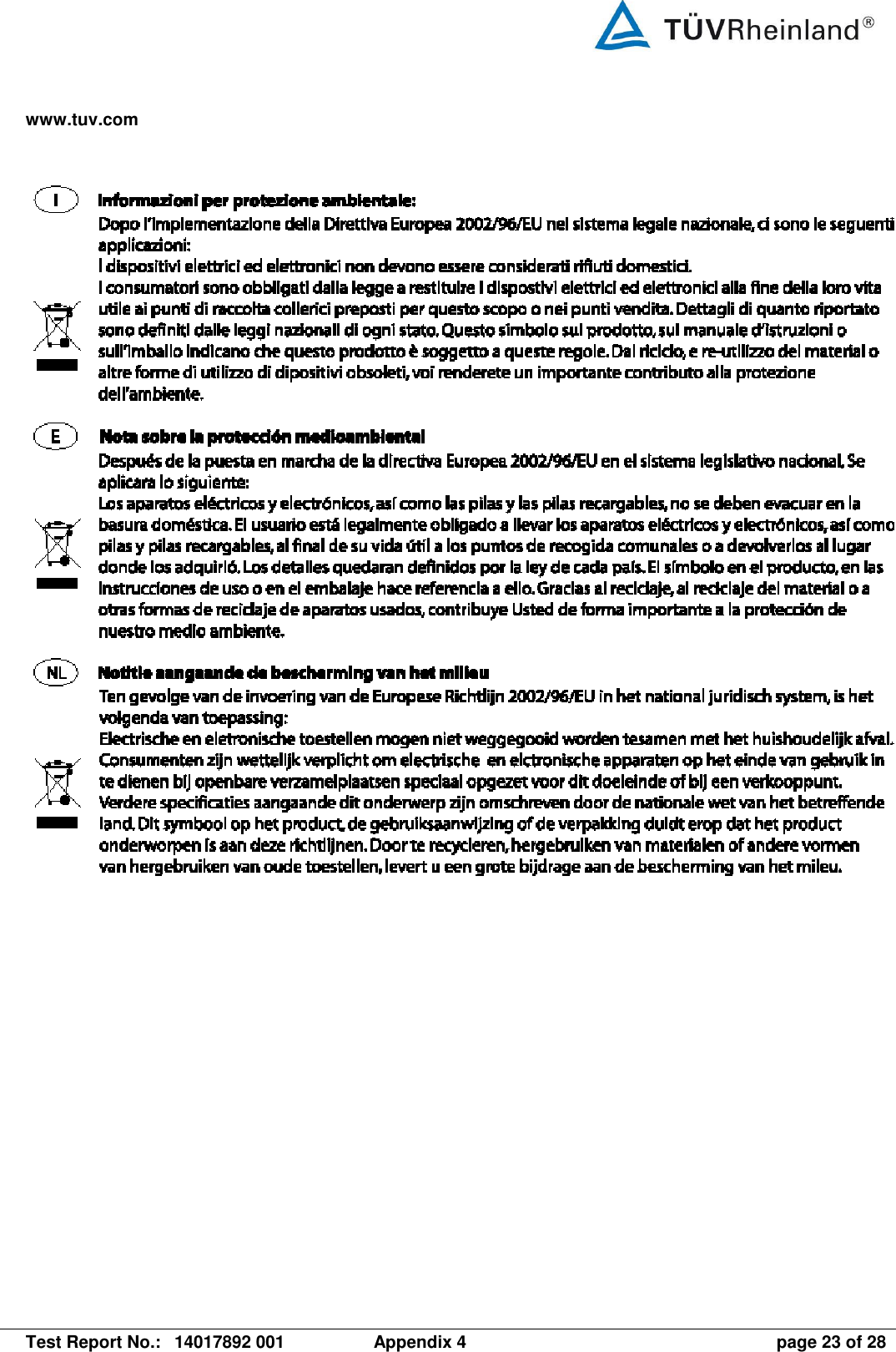 www.tuv.com   Test Report No.:  14017892 001  Appendix 4  page 23 of 28    