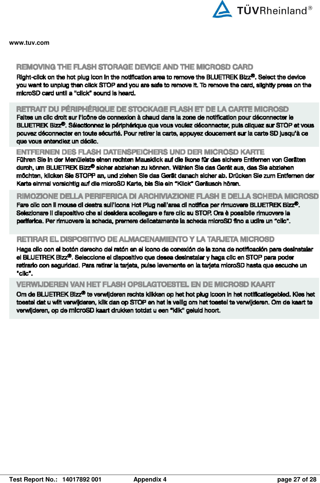 www.tuv.com   Test Report No.:  14017892 001  Appendix 4  page 27 of 28    