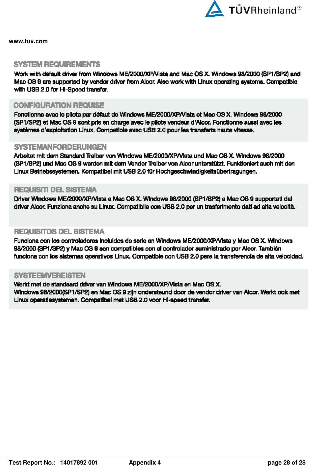 www.tuv.com   Test Report No.:  14017892 001  Appendix 4  page 28 of 28  