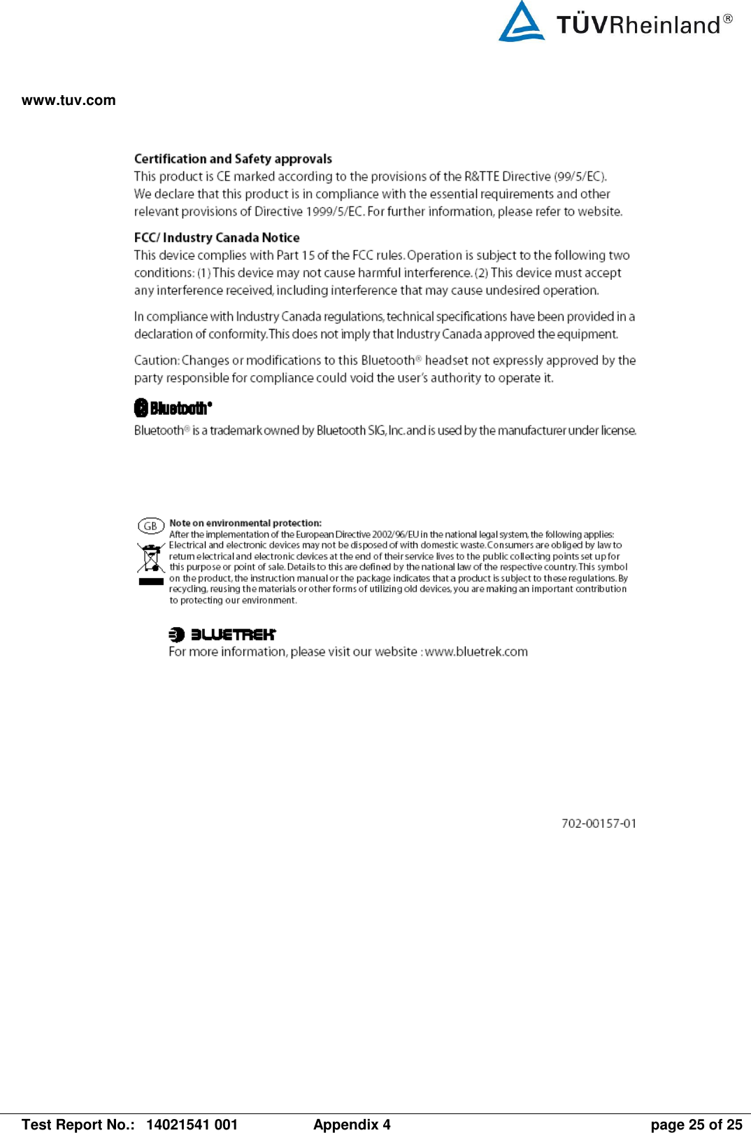 www.tuv.com   Test Report No.:  14021541 001  Appendix 4  page 25 of 25     