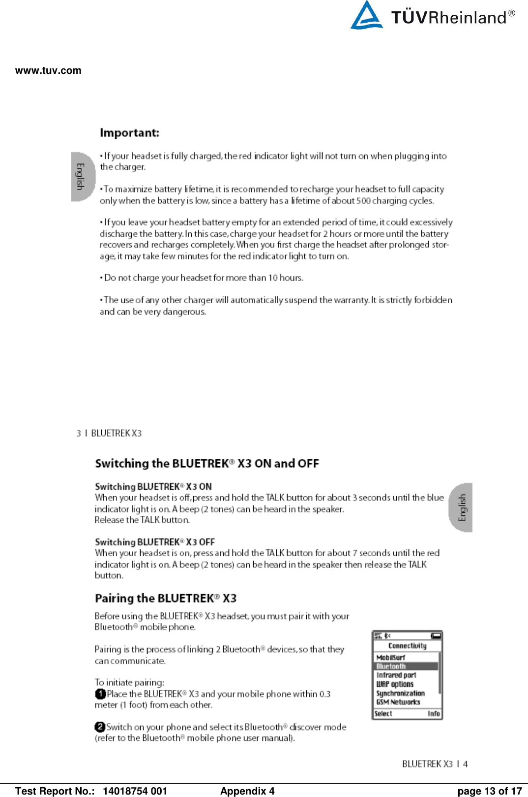 www.tuv.com   Test Report No.:  14018754 001  Appendix 4  page 13 of 17       