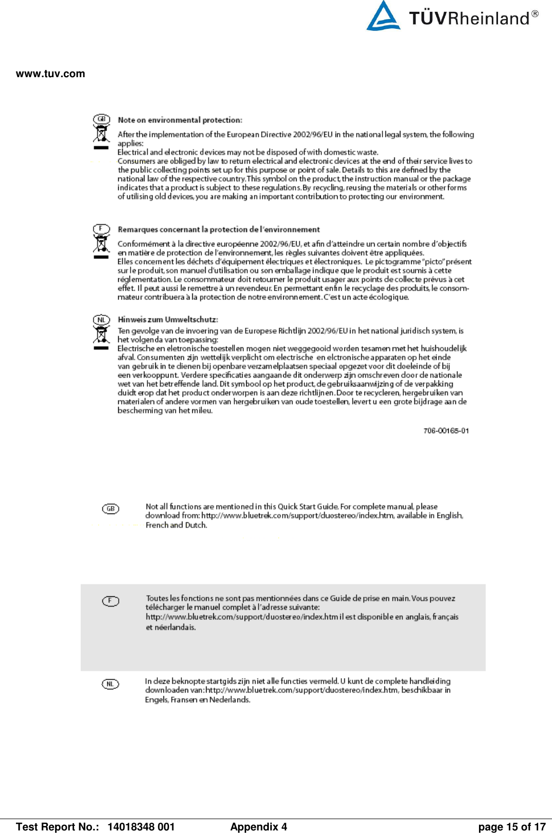 www.tuv.com   Test Report No.:  14018348 001  Appendix 4  page 15 of 17   