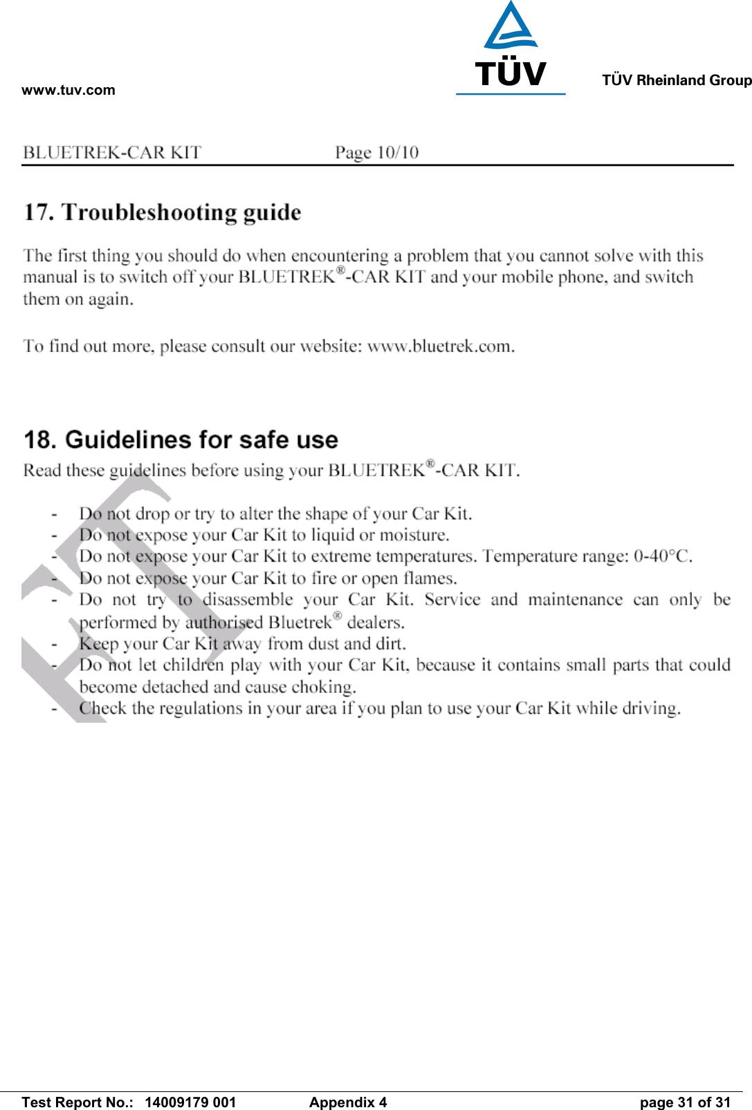 www.tuv.com   Test Report No.:  14009179 001  Appendix 4  page 31 of 31  