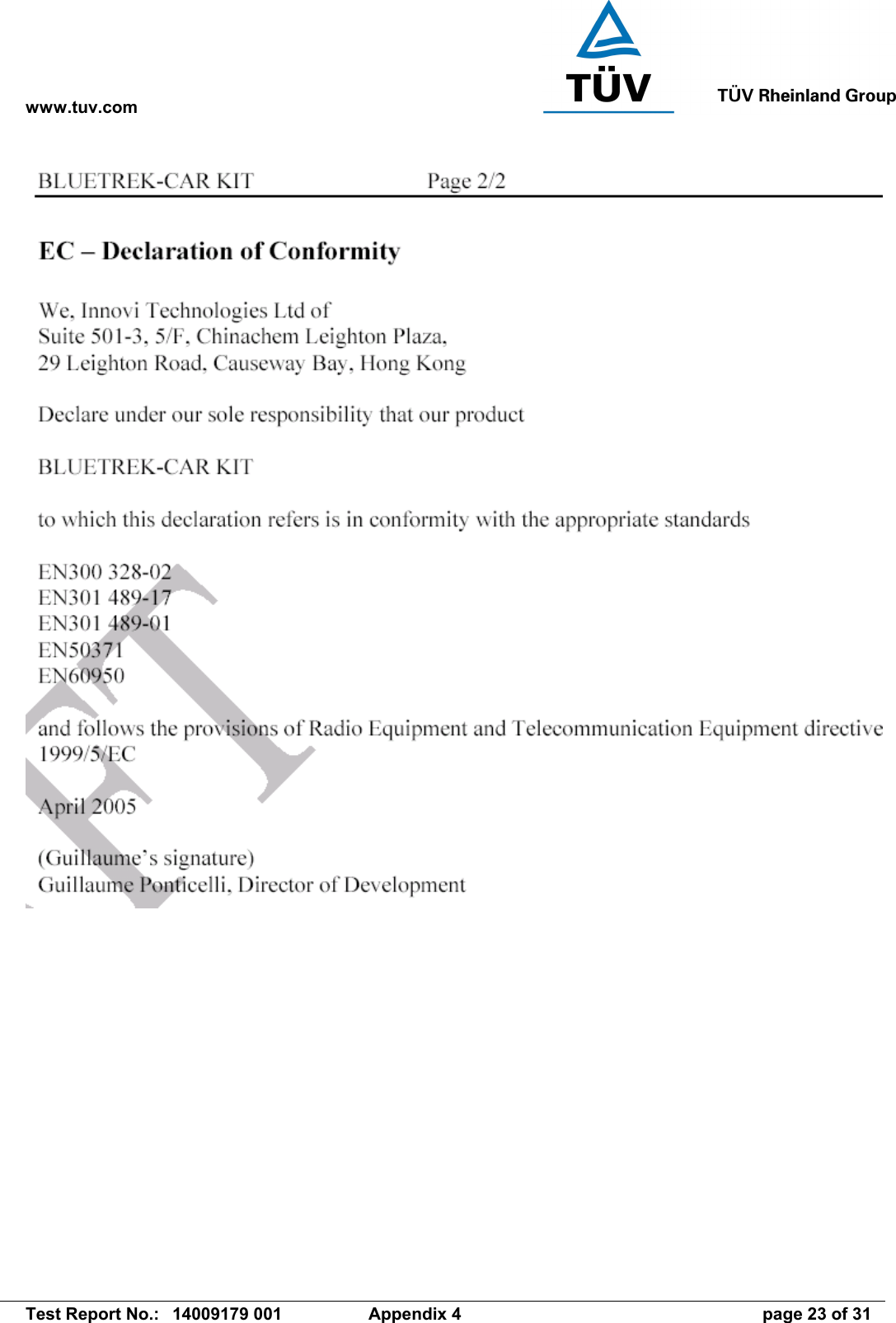 www.tuv.com   Test Report No.:  14009179 001  Appendix 4  page 23 of 31 