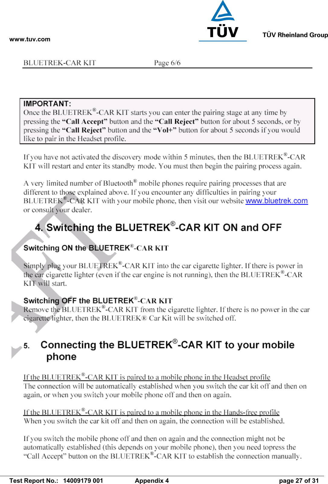 www.tuv.com   Test Report No.:  14009179 001  Appendix 4  page 27 of 31 