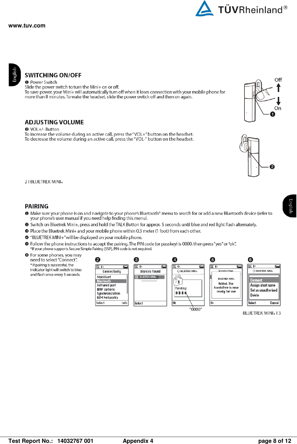 www.tuv.com   Test Report No.:  14032767 001  Appendix 4  page 8 of 12  