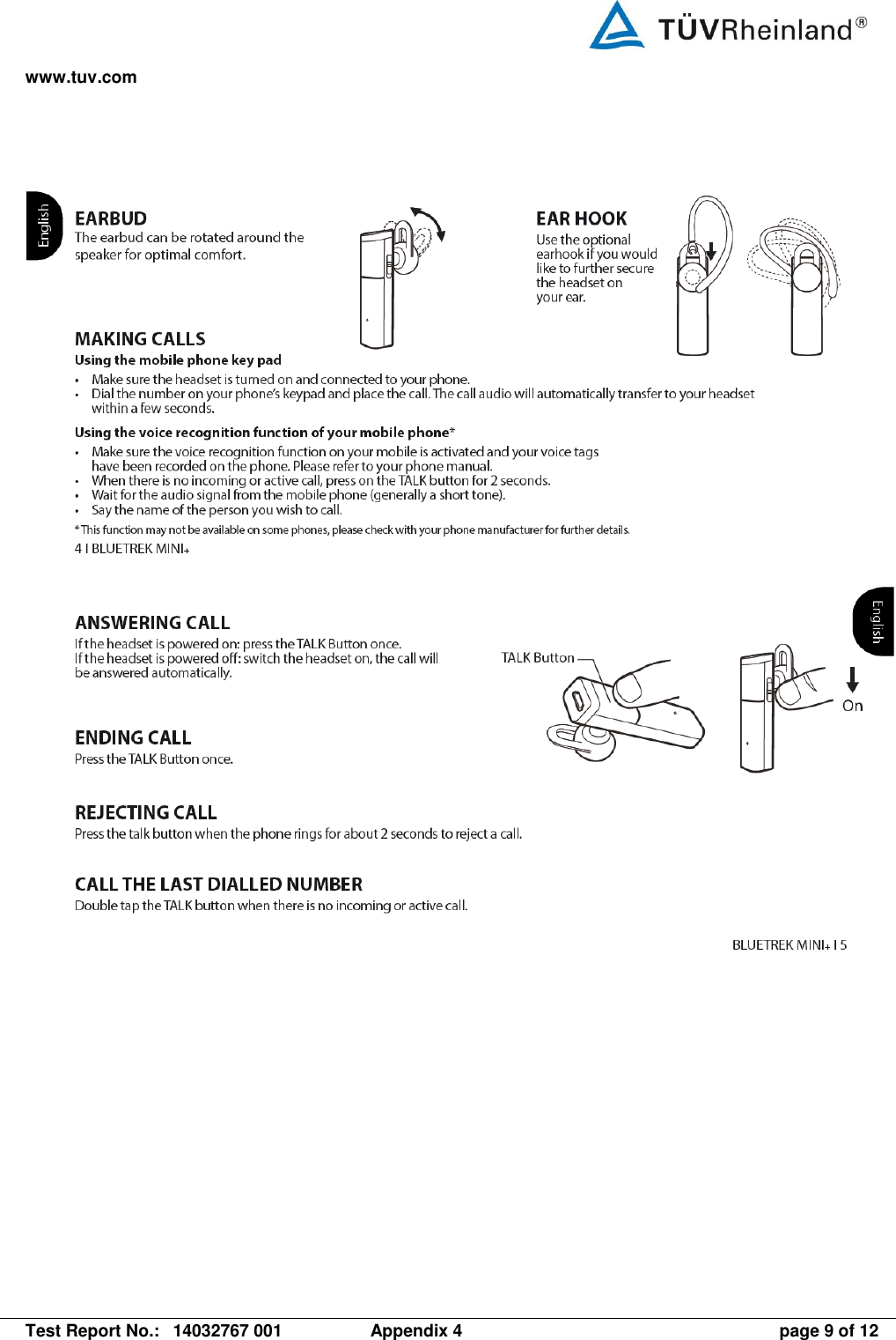 www.tuv.com   Test Report No.:  14032767 001  Appendix 4  page 9 of 12 