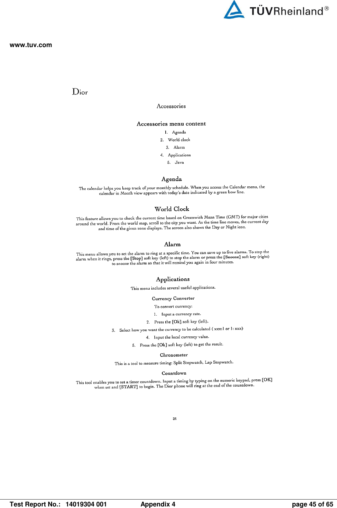 www.tuv.com   Test Report No.:  14019304 001  Appendix 4  page 45 of 65 