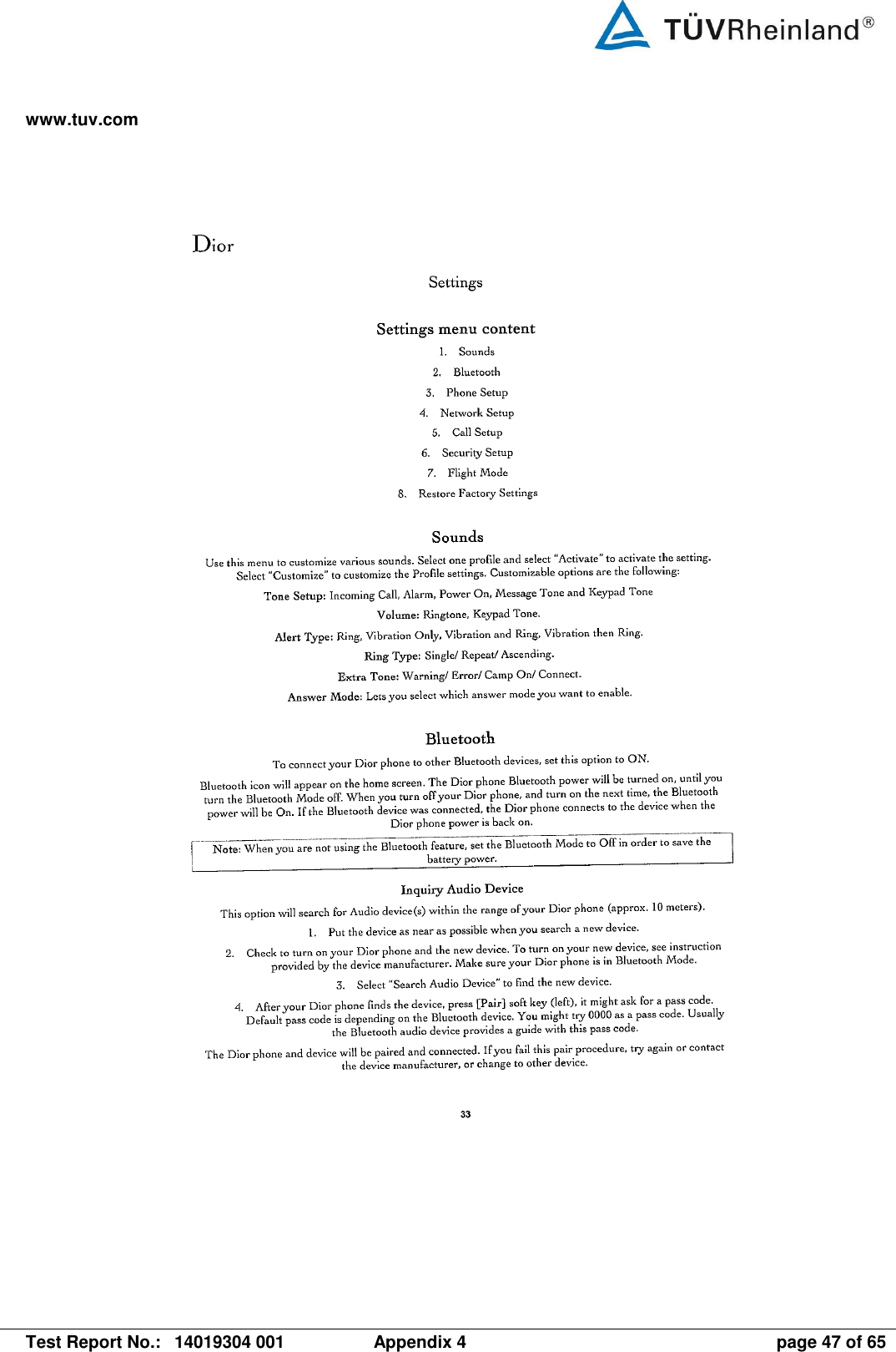 www.tuv.com   Test Report No.:  14019304 001  Appendix 4  page 47 of 65 