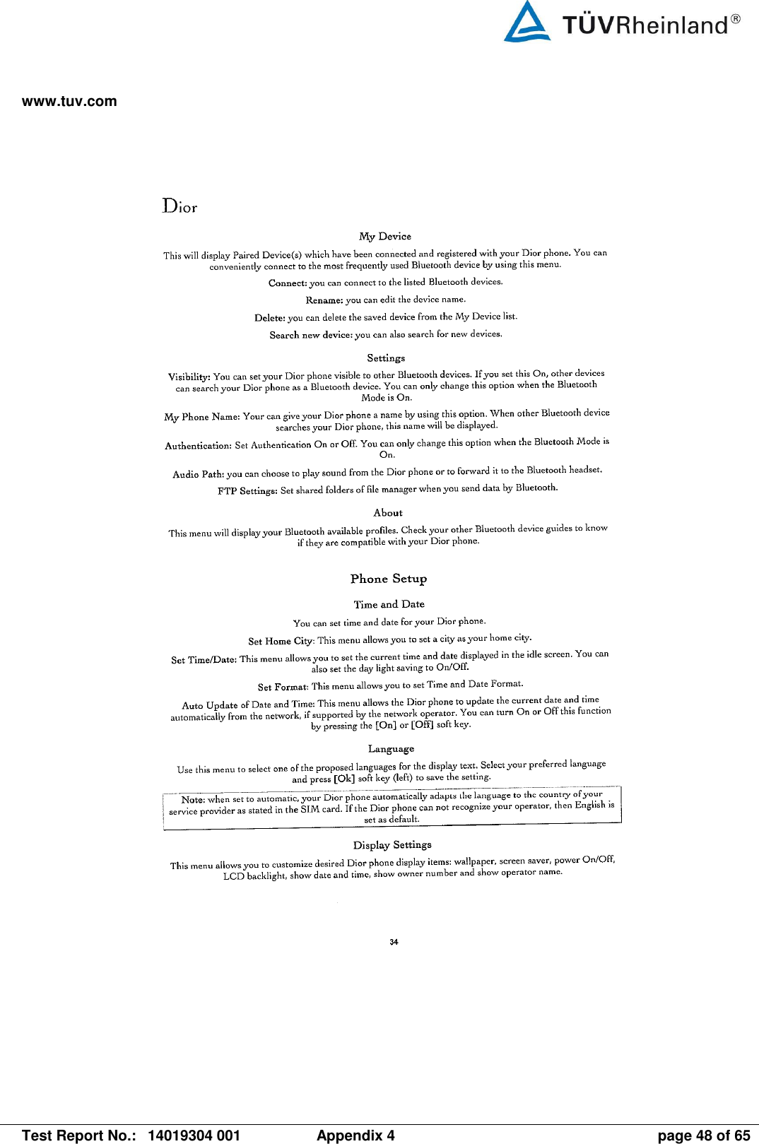 www.tuv.com   Test Report No.:  14019304 001  Appendix 4  page 48 of 65 