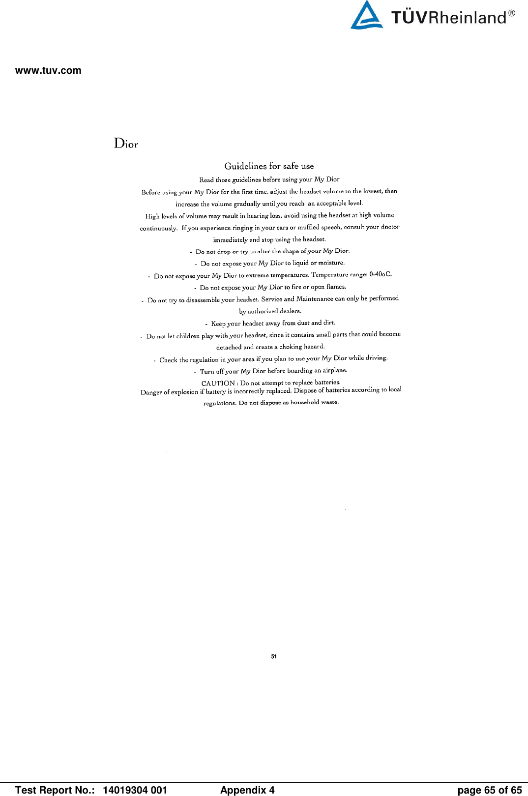 www.tuv.com   Test Report No.:  14019304 001  Appendix 4  page 65 of 65          