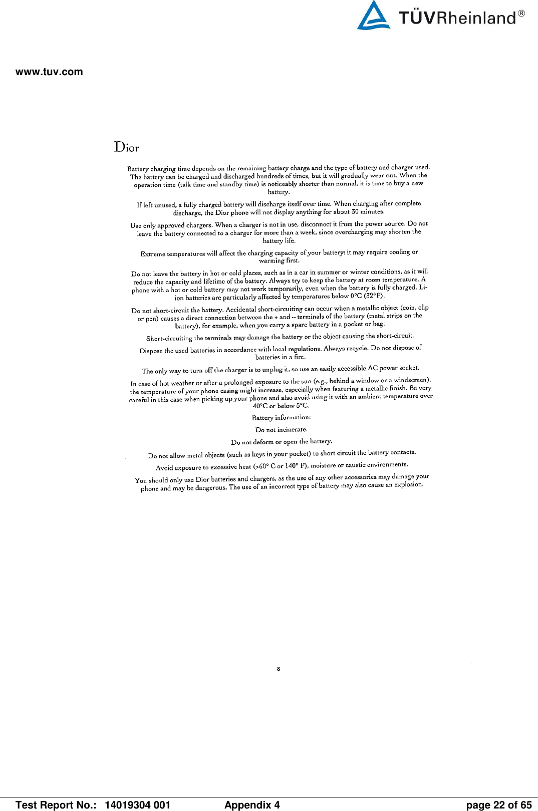 www.tuv.com   Test Report No.:  14019304 001  Appendix 4  page 22 of 65 