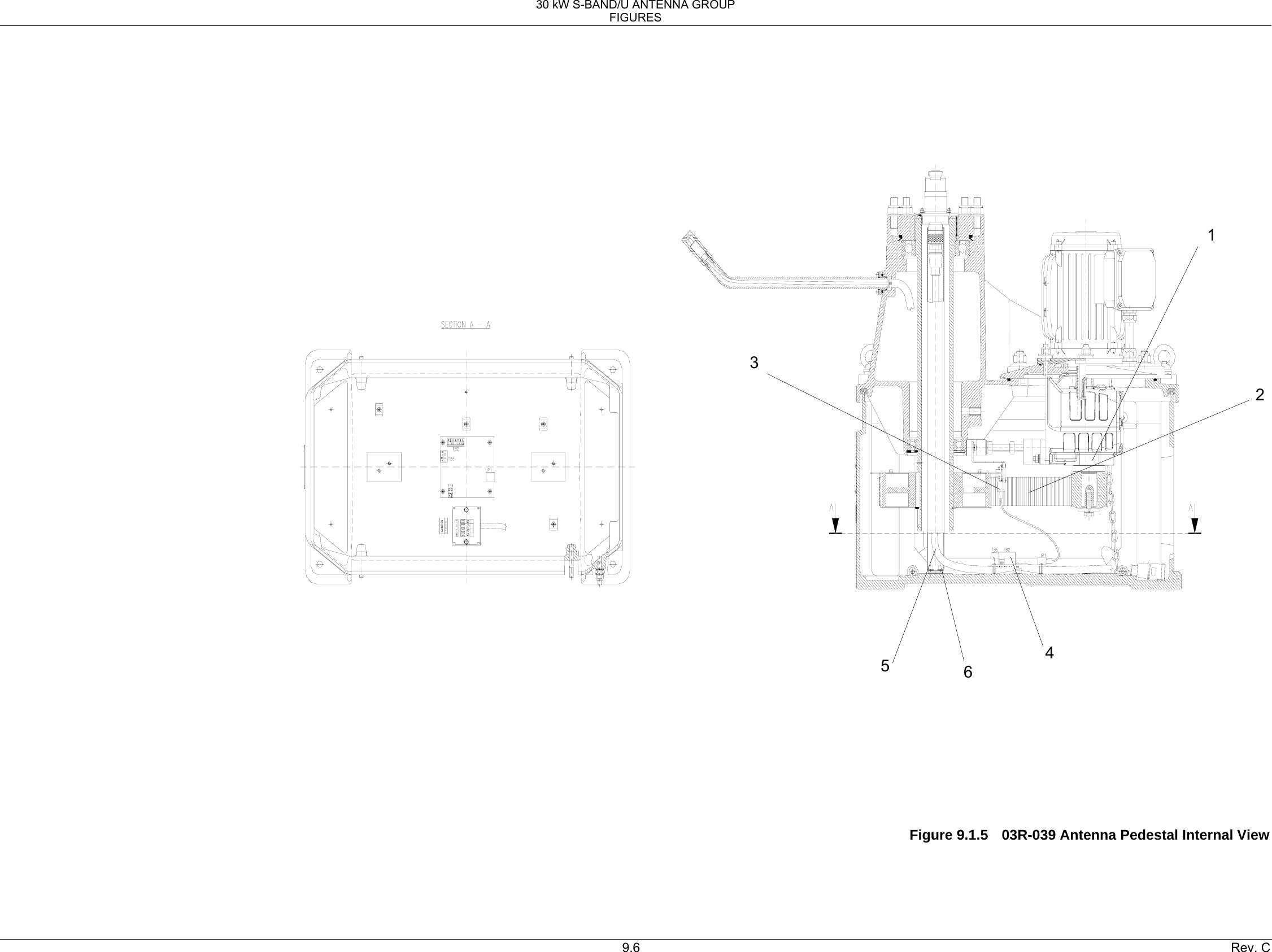 30 kW S-BAND/U ANTENNA GROUP FIGURES 9.6  Rev. C                                                            Figure 9.1.5  03R-039 Antenna Pedestal Internal View 1 3 4 2 6 5 