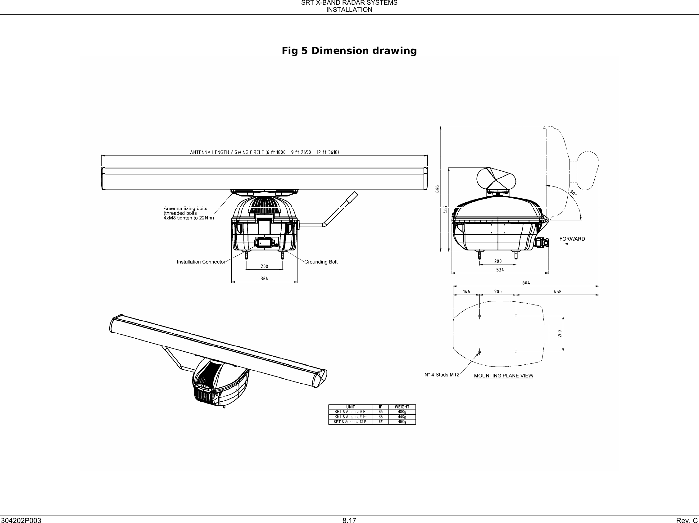 SRT X-BAND RADAR SYSTEMS INSTALLATION 304202P003  8.17  Rev. C Fig 5 Dimension drawing 