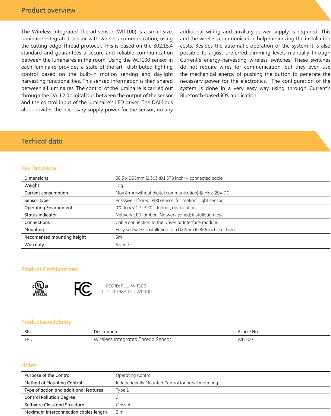 Page 2 of Consumer Lighting WIT100 Wireless Integrated Thread Sensor User Manual WIT100 Install Manual English 031918