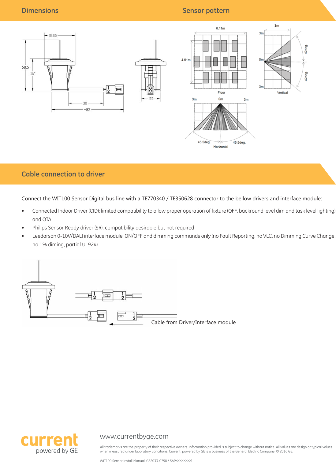 Page 3 of Consumer Lighting WIT100 Wireless Integrated Thread Sensor User Manual WIT100 Install Manual English 031918