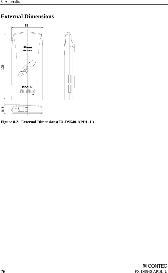 8. Appecdix         76 FX-DS540-APDL-U External Dimensions 26.5 17581POWERWLANLANUTP Figure 8.2.  External Dimensions(FX-DS540-APDL-U) 