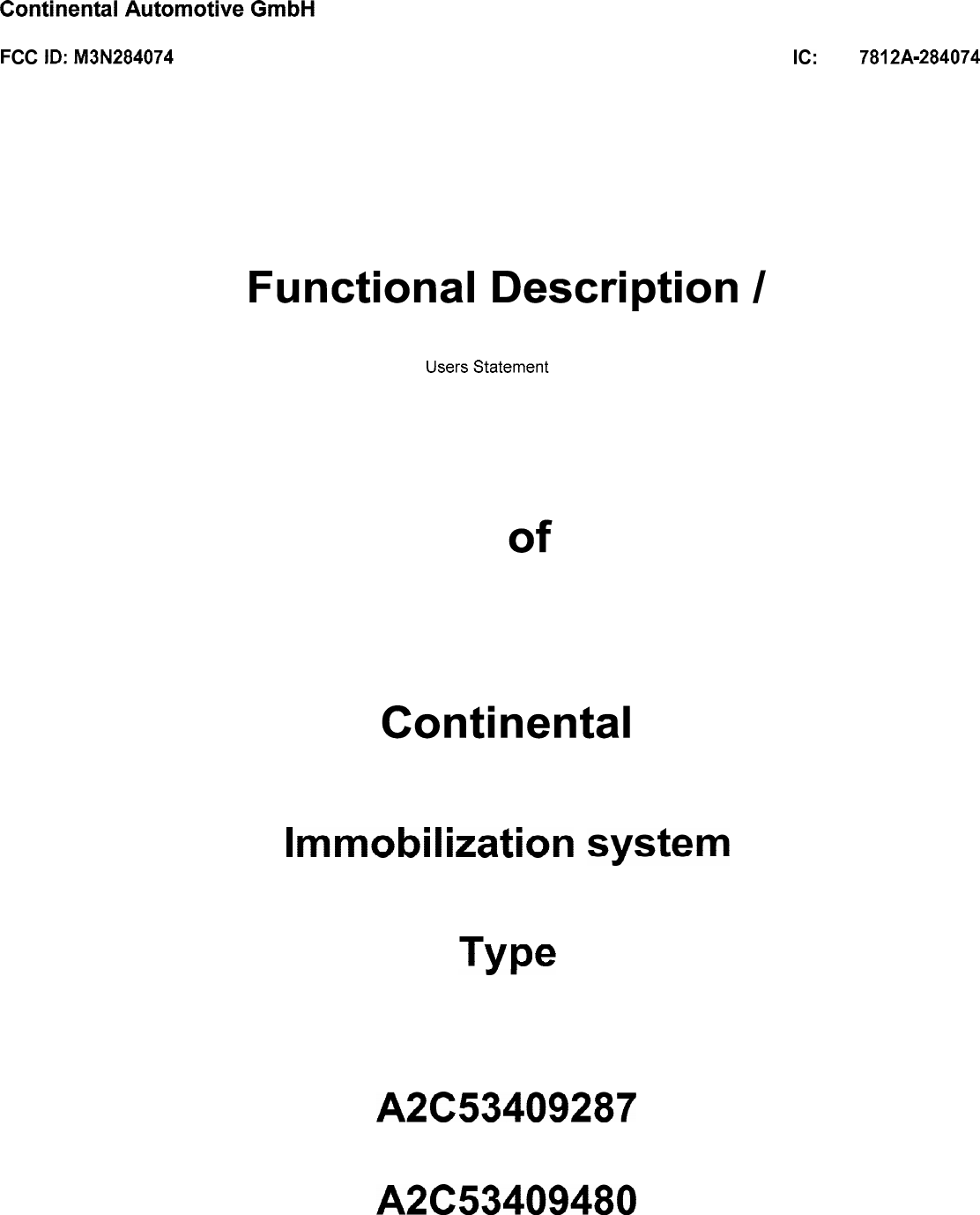 Page 2 of Continental Automotive Systems 284074 Vehicle Immobilizing System User Manual Annex No