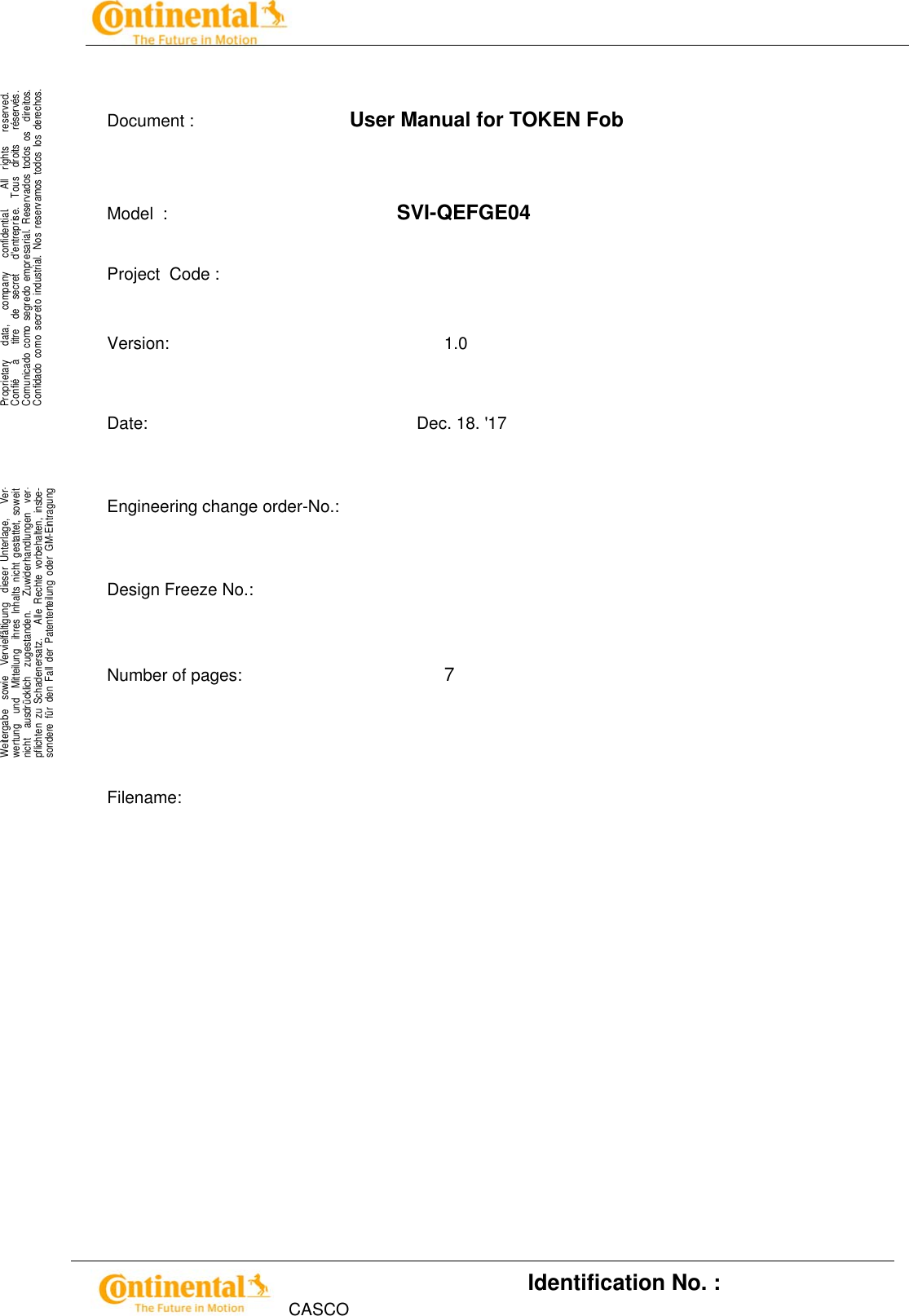 Page 1 of Continental Automotive Systems QEFGE04 Smart Key Fob User Manual 