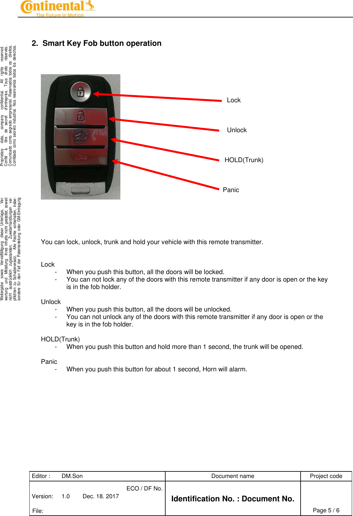 Page 5 of Continental Automotive Systems QEFGE04 Smart Key Fob User Manual 