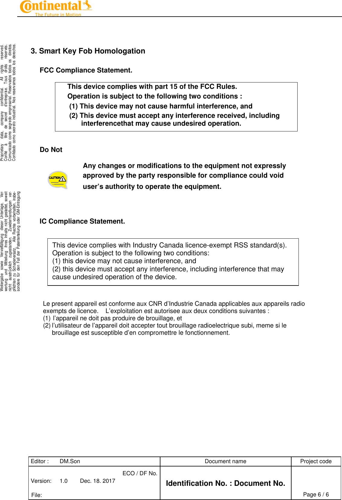 Page 6 of Continental Automotive Systems QEFGE04 Smart Key Fob User Manual 