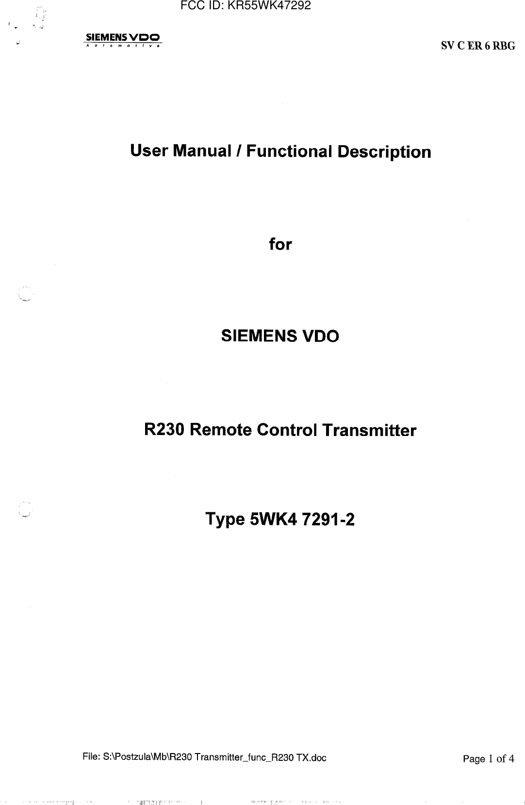 FCC ID: KR55WK47292