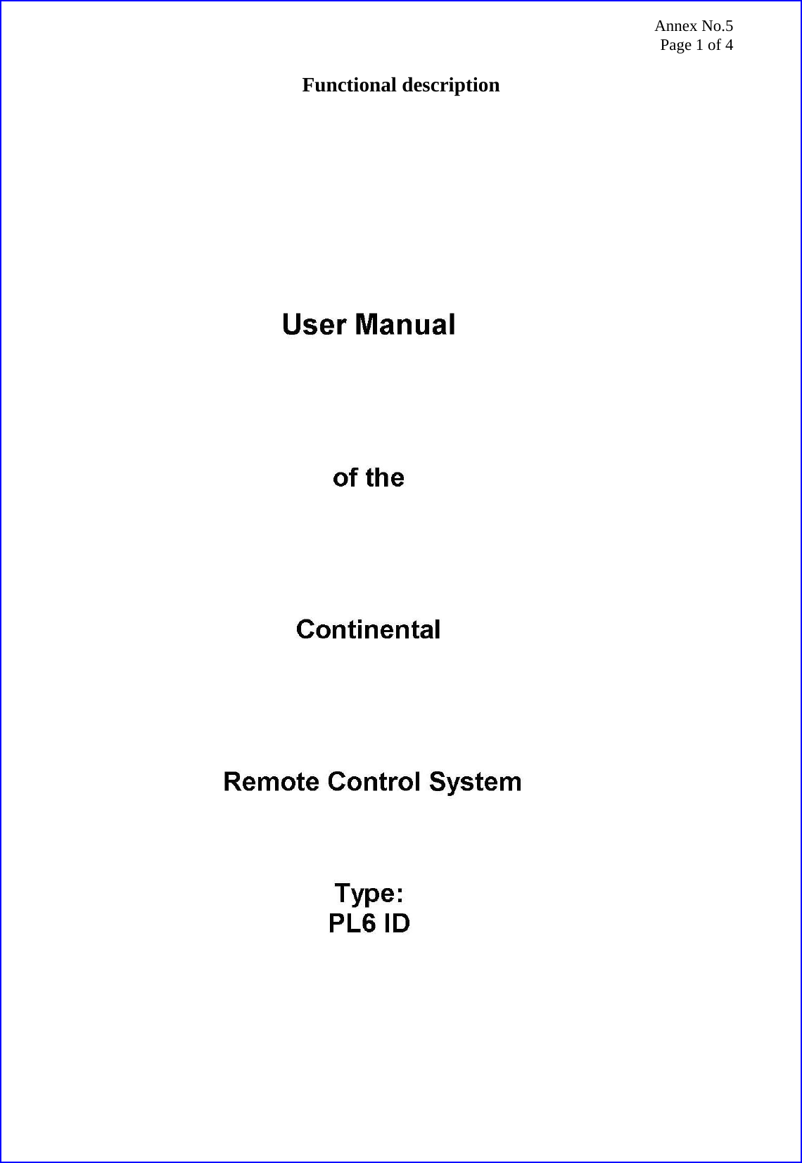 Annex No.5 Page 1 of 4  Functional description   