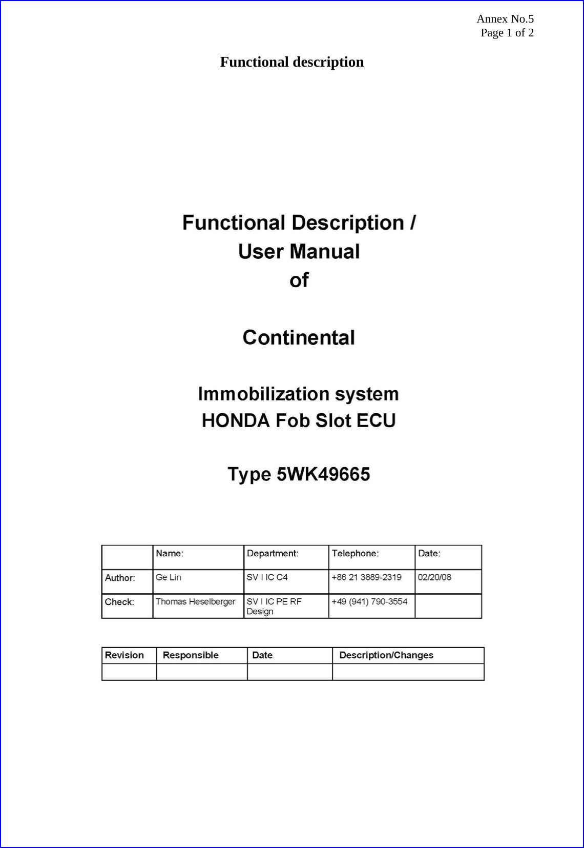 Annex No.5 Page 1 of 2  Functional description   