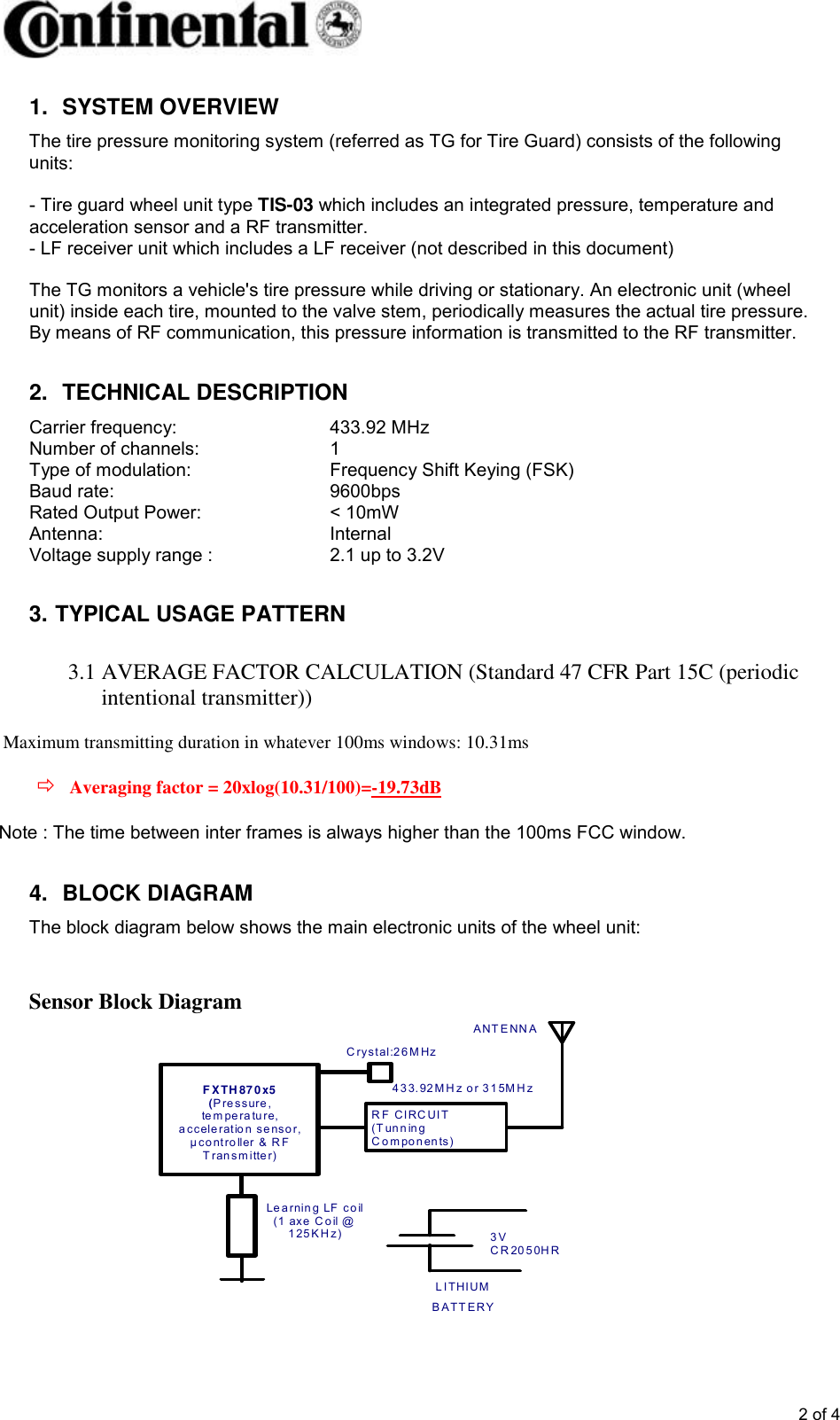 Continental Automotive Tis 03 Tire Pressure Monitoring System User Manual Tg1d Chrysler Functional Description V4