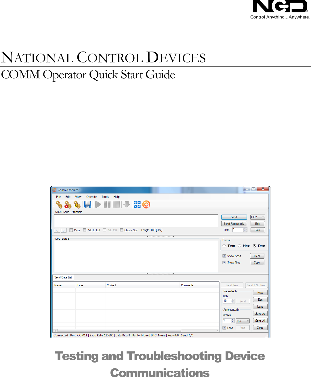 NCD Comm Operator Quick Start Guide
