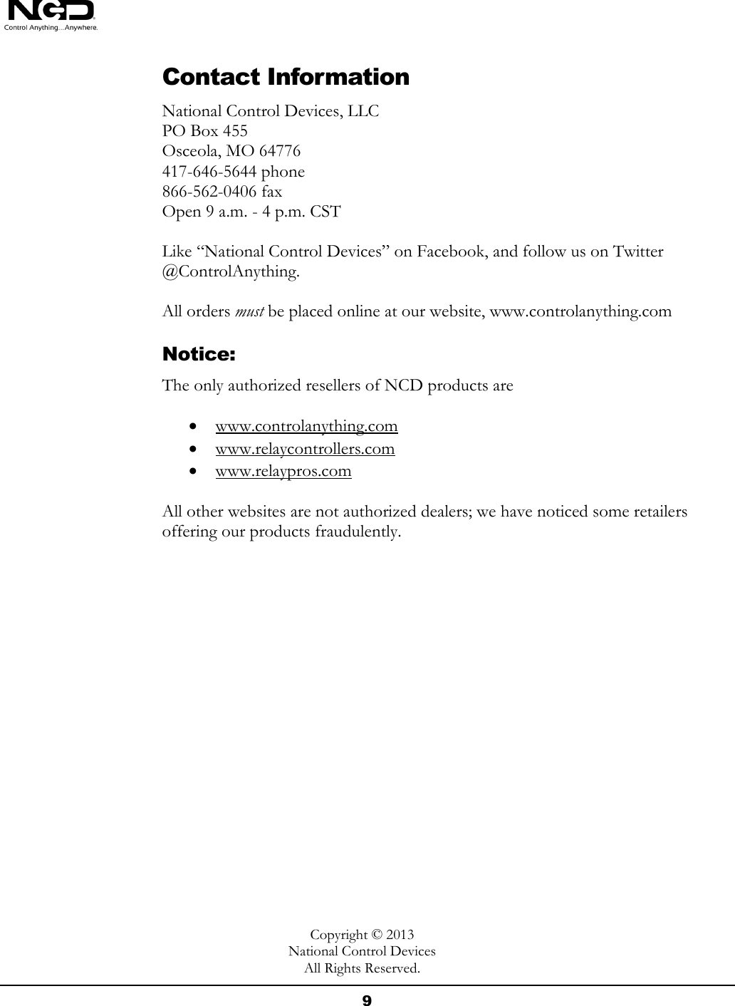 NCD Comm Operator Quick Start Guide