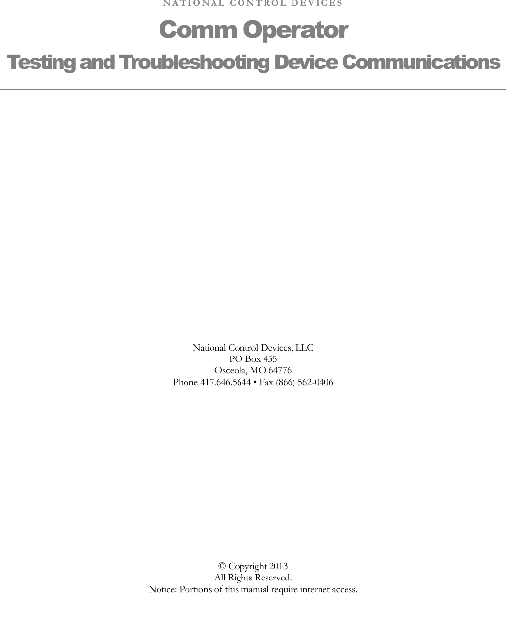NCD Comm Operator Quick Start Guide