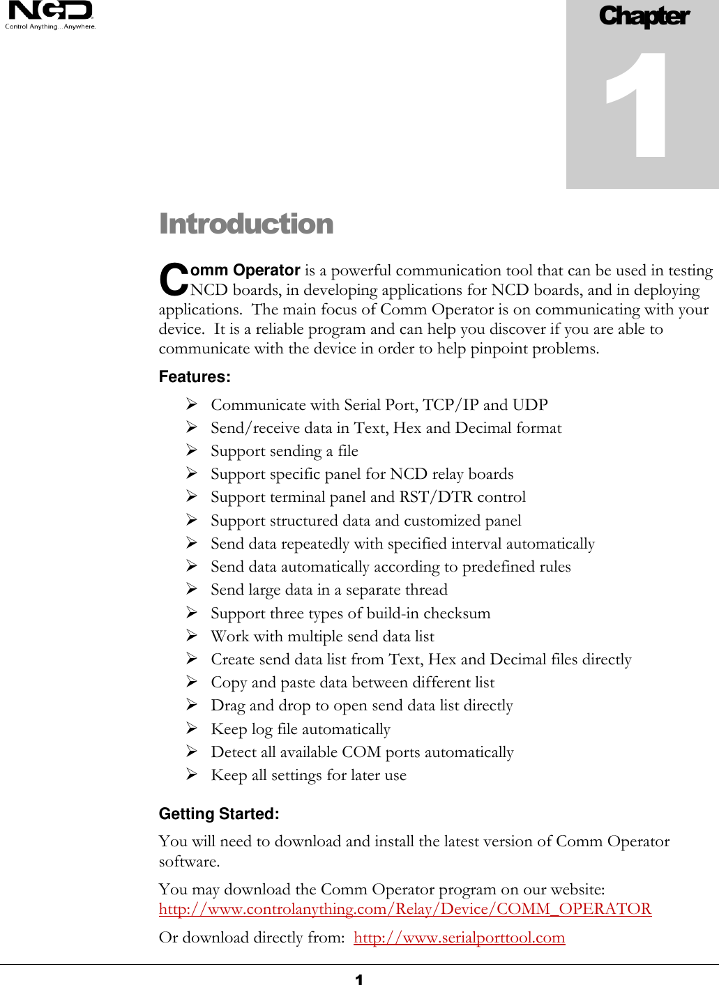 NCD Comm Operator Quick Start Guide
