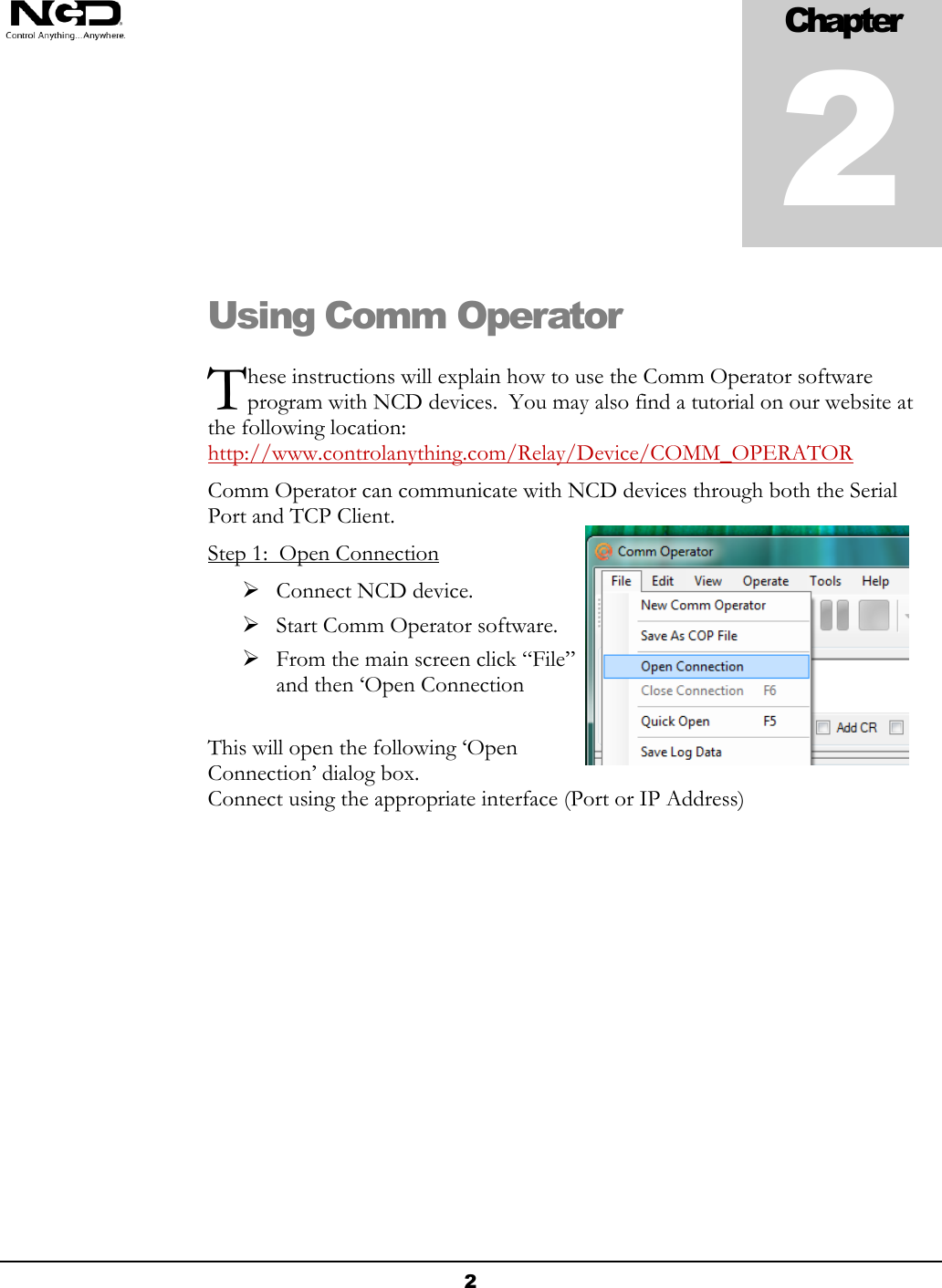 NCD Comm Operator Quick Start Guide