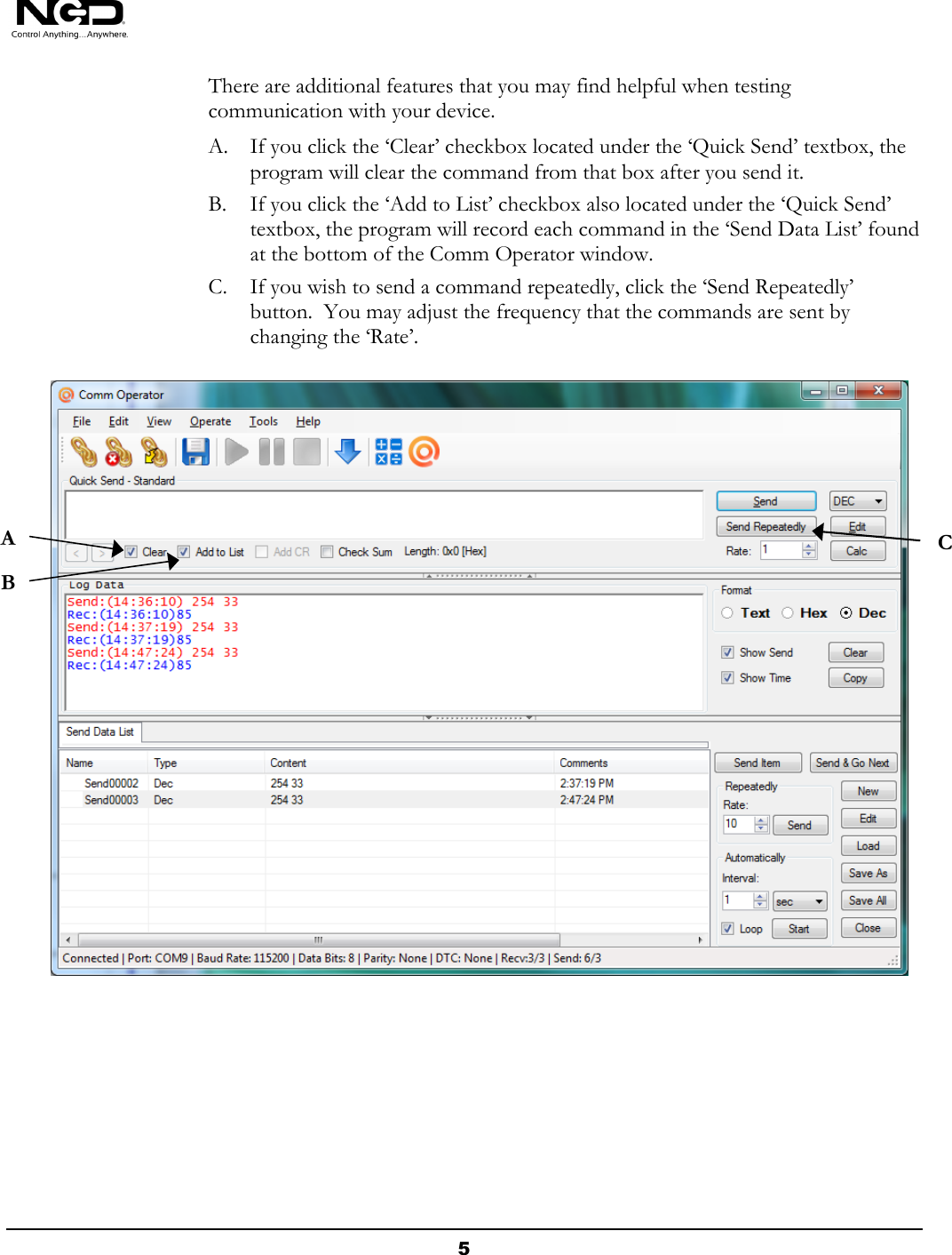 NCD Comm Operator Quick Start Guide