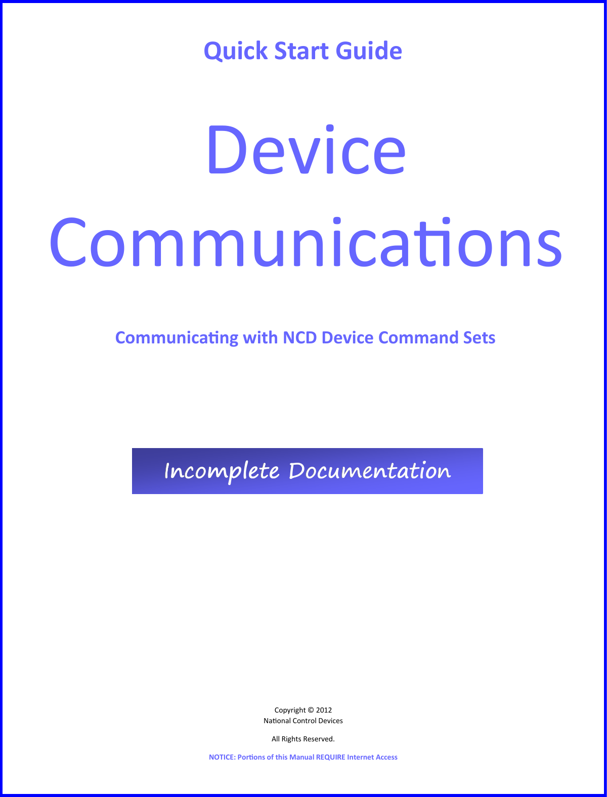 Page 1 of 2 - NCD Device Communications  Quick Start Guide