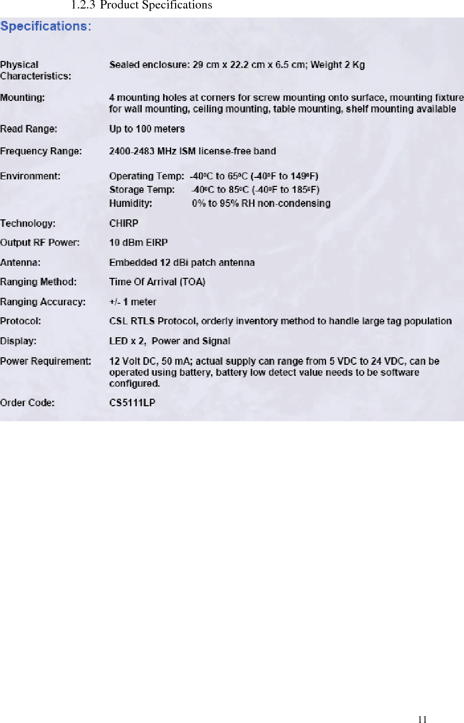   11  1.2.3 Product Specifications  