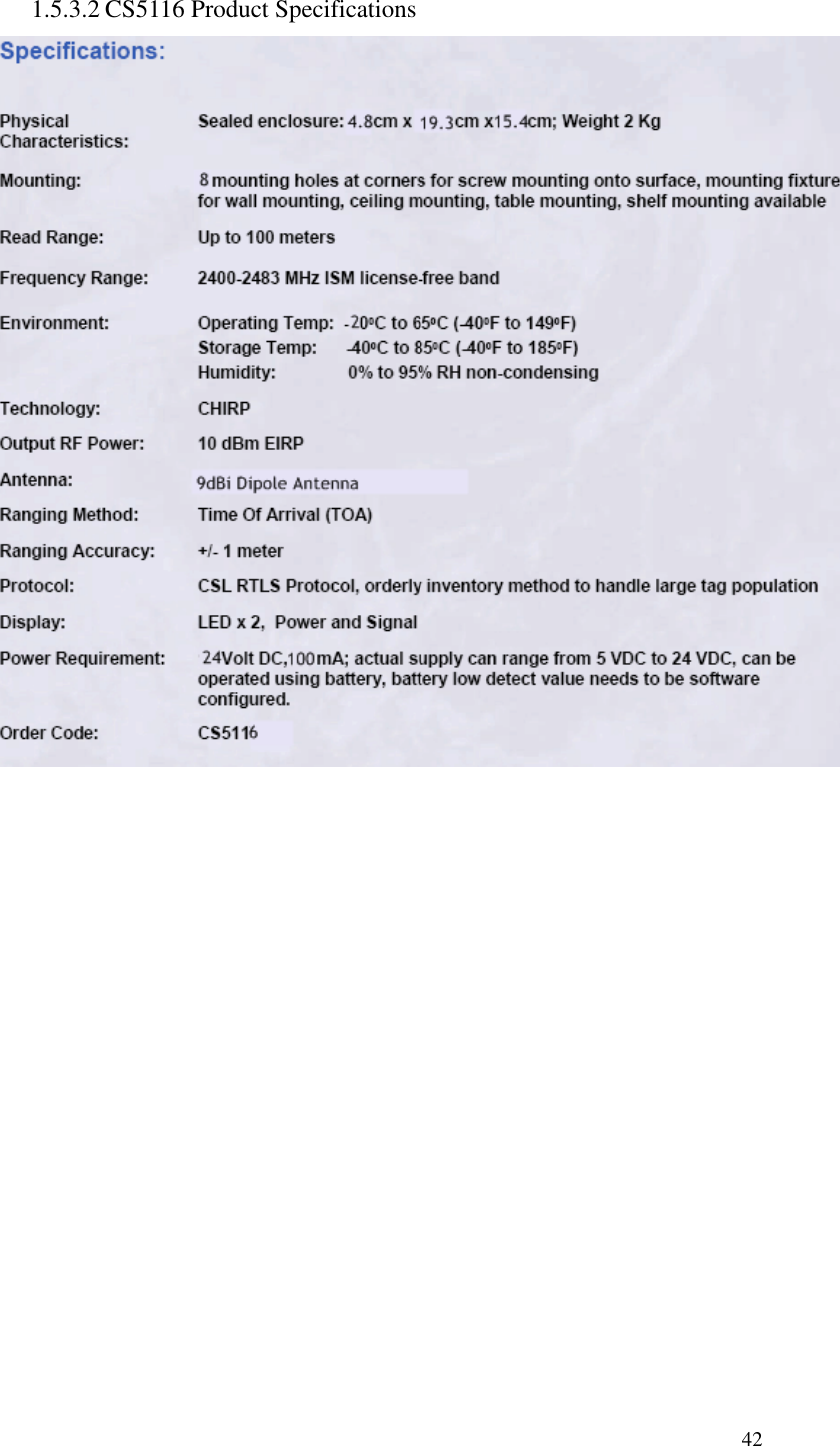   42  1.5.3.2 CS5116 Product Specifications      