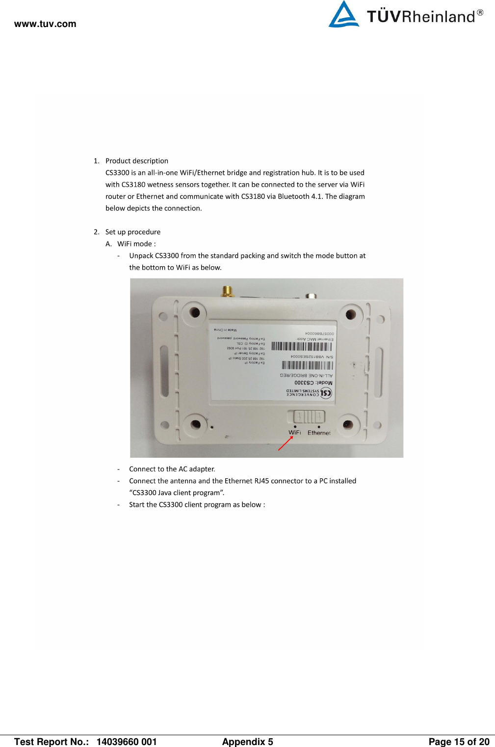 www.tuv.com   Test Report No.:  14039660 001  Appendix 5  Page 15 of 20   