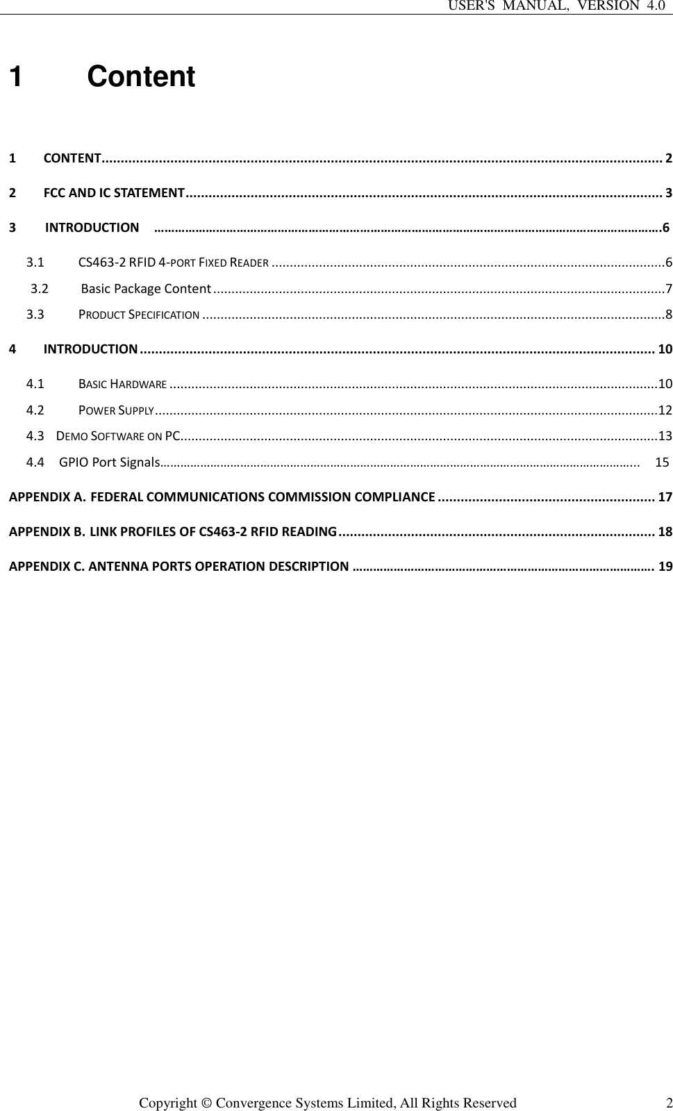 Page 2 of Convergence Systems CS463C1GEN2 RFID Reader User Manual CSL CS101 2 EPC Class 1 Gen 2 RFID Handheld Reader